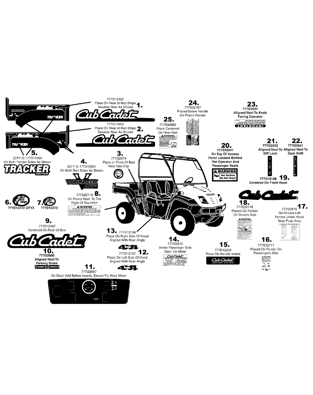 Label Map C465 Diagram and Parts List for 465 4X4-Ter-1H318G-Before-37ACD710 Cub Cadet Lawn Tractor Accessories